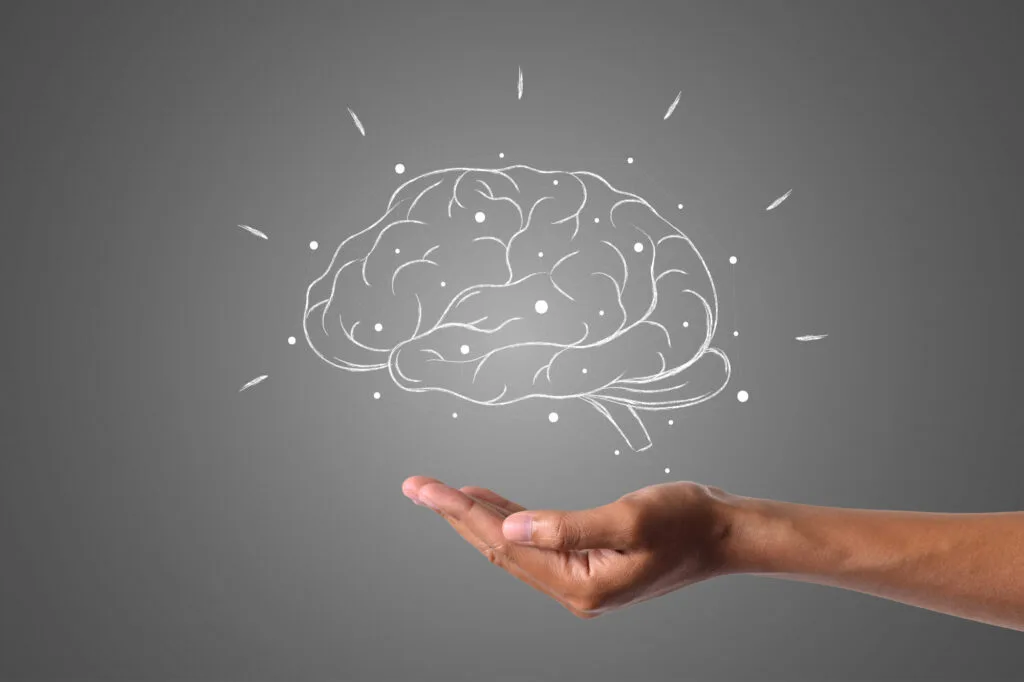 Portada del artículo. Dibujo de cerebro flotando encima de una mano